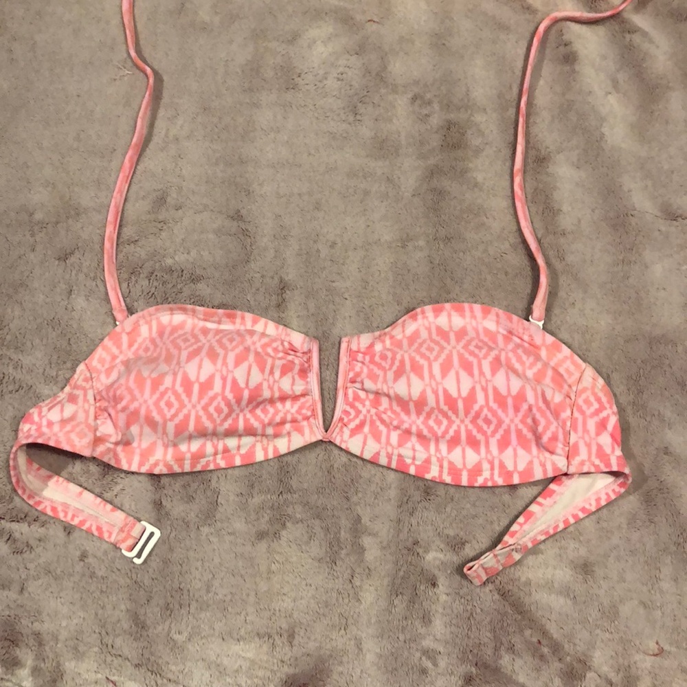 Pink and white bikini top